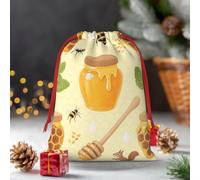 Drawstring Christmas Gift Bags, Large Medium Small Xmas Wrapping Bag Reusable Holiday Gift Bags Bees And Honey Wrapping Merry Pouch For Birthday, Goodies, Xmas Holiday Party Favor Decoration Supplies