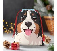 Drawstring Christmas Gift Bags, Large Medium Small Xmas Wrapping Bag Reusable Holiday Gift Bags Bernese Dog Hearts Wrapping Merry Pouch For Birthday, Goodies, Xmas Holiday Party Favor Decoration