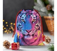 Drawstring Christmas Gift Bags, Large Medium Small Xmas Wrapping Bag Reusable Holiday Gift Bags Blue Pink And Yellow Fire Tiger Wrapping Merry Pouch For Birthday, Goodies, Xmas Holiday Party Favor