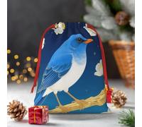 Drawstring Christmas Gift Bags, Large Medium Small Xmas Wrapping Bag Reusable Holiday Gift Bags Blue Bird Flower Wrapping Merry Pouch For Birthday, Goodies, Xmas Holiday Party Favor Decoration