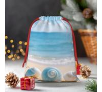 Drawstring Christmas Gift Bags, Large Medium Small Xmas Wrapping Bag Reusable Holiday Gift Bags Blue Beach Shell Wrapping Merry Pouch For Birthday, Goodies, Xmas Holiday Party Favor Decoration