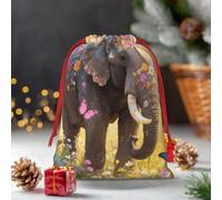 Drawstring Christmas Gift Bags, Large Medium Small Xmas Wrapping Bag Reusable Holiday Gift Bags Butterfly Elephant Wrapping Merry Pouch For Birthday, Goodies, Xmas Holiday Party Favor Decoration