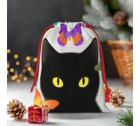 Drawstring Christmas Gift Bags, Large Medium Small Xmas Wrapping Bag Reusable Holiday Gift Bags Cat And Butterflies Wrapping Merry Pouch For Birthday, Goodies, Xmas Holiday Party Favor Decoration