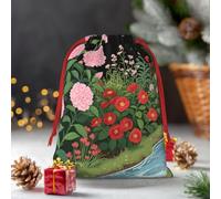 Drawstring Christmas Gift Bags, Large Medium Small Xmas Wrapping Bag Reusable Holiday Gift Bags Colorful Flower Garden Wrapping Merry Pouch For Birthday, Goodies, Xmas Holiday Party Favor Decoration