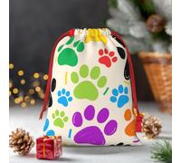 Drawstring Christmas Gift Bags, Large Medium Small Xmas Wrapping Bag Reusable Holiday Gift Bags Colorful Doodle Paw Wrapping Merry Pouch For Birthday, Goodies, Xmas Holiday Party Favor Decoration