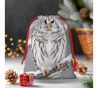 Drawstring Christmas Gift Bags, Large Medium Small Xmas Wrapping Bag Reusable Holiday Gift Bags Curious Barred Owl Closeup Wrapping Merry Pouch For Birthday, Goodies, Xmas Holiday Party Favor