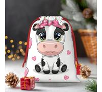 Drawstring Christmas Gift Bags, Large Medium Small Xmas Wrapping Bag Reusable Holiday Gift Bags Cute Cows Wrapping Merry Pouch For Birthday, Goodies, Xmas Holiday Party Favor Decoration Supplies
