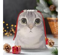 Drawstring Christmas Gift Bags, Large Medium Small Xmas Wrapping Bag Reusable Holiday Gift Bags Cute Gray Cat Wrapping Merry Pouch For Birthday, Goodies, Xmas Holiday Party Favor Decoration Supplies