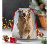 Drawstring Christmas Gift Bags, Large Medium Small Xmas Wrapping Bag Reusable Holiday Gift Bags Cute Golden Retriever Wrapping Merry Pouch For Birthday, Goodies, Xmas Holiday Party Favor Decoration