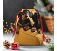Drawstring Christmas Gift Bags, Large Medium Small Xmas Wrapping Bag Reusable Holiday Gift Bags Cute Two Dachshund Dog Wrapping Merry Pouch For Birthday, Goodies, Xmas Holiday Party Favor Decoration
