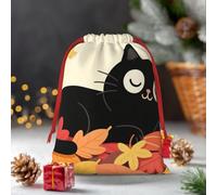 Drawstring Christmas Gift Bags, Large Medium Small Xmas Wrapping Bag Reusable Holiday Gift Bags Cute Black Cat Leaf Wrapping Merry Pouch For Birthday, Goodies, Xmas Holiday Party Favor Decoration