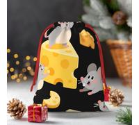 Drawstring Christmas Gift Bags, Large Medium Small Xmas Wrapping Bag Reusable Holiday Gift Bags Cute Mouse Cheese Wrapping Merry Pouch For Birthday, Goodies, Xmas Holiday Party Favor Decoration