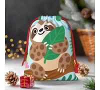Drawstring Christmas Gift Bags, Large Medium Small Xmas Wrapping Bag Reusable Holiday Gift Bags Cute Sloth In Jungle Wrapping Merry Pouch For Birthday, Goodies, Xmas Holiday Party Favor Decoration
