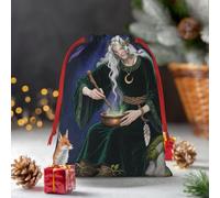 Drawstring Christmas Gift Bags, Large Medium Small Xmas Wrapping Bag Reusable Holiday Gift Bags Forest Witch Wrapping Merry Pouch For Birthday, Goodies, Xmas Holiday Party Favor Decoration Supplies