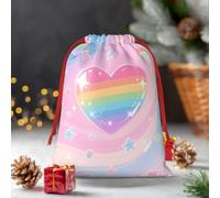 Drawstring Christmas Gift Bags, Large Medium Small Xmas Wrapping Bag Reusable Holiday Gift Bags Iridescent Love Heart Stars Pattern Wrapping Merry Pouch For Birthday, Goodies, Xmas Holiday Party Favor