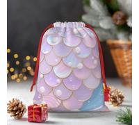 Drawstring Christmas Gift Bags, Large Medium Small Xmas Wrapping Bag Reusable Holiday Gift Bags Mermaid Fish Scales Marble Wrapping Merry Pouch For Birthday, Goodies, Xmas Holiday Party Favor
