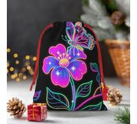 Drawstring Christmas Gift Bags, Large Medium Small Xmas Wrapping Bag Reusable Holiday Gift Bags Neon Butterfly Wrapping Merry Pouch For Birthday, Goodies, Xmas Holiday Party Favor Decoration Supplies