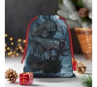 Drawstring Christmas Gift Bags, Large Medium Small Xmas Wrapping Bag Reusable Holiday Gift Bags Octopus Kraken Pirate Ship Ocean Wrapping Merry Pouch For Birthday, Goodies, Xmas Holiday Party Favor