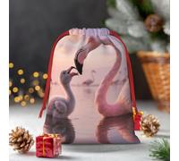 Drawstring Christmas Gift Bags, Large Medium Small Xmas Wrapping Bag Reusable Holiday Gift Bags Pretty Sunset Pink Flamingo Wrapping Merry Pouch For Birthday, Goodies, Xmas Holiday Party Favor