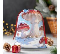 Drawstring Christmas Gift Bags, Large Medium Small Xmas Wrapping Bag Reusable Holiday Gift Bags Pretty Mushroom Wrapping Merry Pouch For Birthday, Goodies, Xmas Holiday Party Favor Decoration Supplies