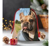 Drawstring Christmas Gift Bags, Large Medium Small Xmas Wrapping Bag Reusable Holiday Gift Bags Puppy Dog Boston Terrier Wrapping Merry Pouch For Birthday, Goodies, Xmas Holiday Party Favor Decoration