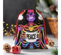 Drawstring Christmas Gift Bags, Large Medium Small Xmas Wrapping Bag Reusable Holiday Gift Bags Rainbow Skeleton Wrapping Merry Pouch For Birthday, Goodies, Xmas Holiday Party Favor Decoration