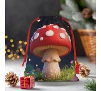 Drawstring Christmas Gift Bags, Large Medium Small Xmas Wrapping Bag Reusable Holiday Gift Bags Red Mushroom Cute Wrapping Merry Pouch For Birthday, Goodies, Xmas Holiday Party Favor Decoration