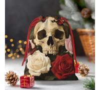 Drawstring Christmas Gift Bags, Large Medium Small Xmas Wrapping Bag Reusable Holiday Gift Bags Rose Skull Wrapping Merry Pouch For Birthday, Goodies, Xmas Holiday Party Favor Decoration Supplies