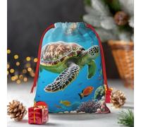 Drawstring Christmas Gift Bags, Large Medium Small Xmas Wrapping Bag Reusable Holiday Gift Bags Sea Turtle Colorful Fish Wrapping Merry Pouch For Birthday, Goodies, Xmas Holiday Party Favor Decoration