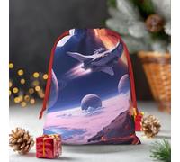 Drawstring Christmas Gift Bags, Large Medium Small Xmas Wrapping Bag Reusable Holiday Gift Bags Space With Planets And Spaceships Wrapping Merry Pouch For Birthday, Goodies, Xmas Holiday Party Favor