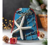 Drawstring Christmas Gift Bags, Large Medium Small Xmas Wrapping Bag Reusable Holiday Gift Bags Starfish Shell Fishnet Wrapping Merry Pouch For Birthday, Goodies, Xmas Holiday Party Favor Decoration
