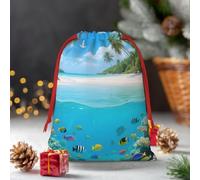 Drawstring Christmas Gift Bags, Large Medium Small Xmas Wrapping Bag Reusable Holiday Gift Bags Tropical Fish Beach Wrapping Merry Pouch For Birthday, Goodies, Xmas Holiday Party Favor Decoration