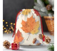 Drawstring Christmas Gift Bags, Large Medium Small Xmas Wrapping Bag Reusable Holiday Gift Bags Watercolor Autumn Maple Leaf Wrapping Merry Pouch For Birthday, Goodies, Xmas Holiday Party Favor