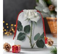 Drawstring Christmas Gift Bags, Large Medium Small Xmas Wrapping Bag Reusable Holiday Gift Bags White Blooming Floral Wrapping Merry Pouch For Birthday, Goodies, Xmas Holiday Party Favor Decoration