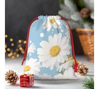 Drawstring Christmas Gift Bags, Large Medium Small Xmas Wrapping Bag Reusable Holiday Gift Bags White Daisy Flower Wrapping Merry Pouch For Birthday, Goodies, Xmas Holiday Party Favor Decoration