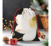 Drawstring Christmas Gift Bags, Large Medium Small Xmas Wrapping Bag Reusable Holiday Gift Bags White Flower Wrapping Merry Pouch For Birthday, Goodies, Xmas Holiday Party Favor Decoration Supplies