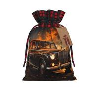 Drawstring Christmas Gift Bags - London Black Cab Print Candy Decorative Pouches, for Holiday Celebrations Wrap Medium