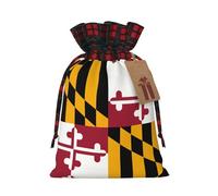 Drawstring Christmas Gift Bags - Maryland State Flag Print Candy Decorative Pouches, for Holiday Celebrations Wrap Medium