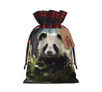Drawstring Christmas Gift Bags - Panda cubs in the forest Print Candy Decorative Pouches, for Holiday Celebrations Wrap Medium
