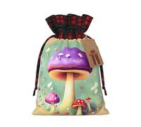 Drawstring Christmas Gift Bags - Purple Dream Mushroom Print Candy Decorative Pouches, for Holiday Celebrations Wrap Medium