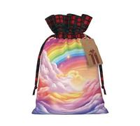 Drawstring Christmas Gift Bags with Tag Small Treat Goody Bags Reusable Gift Wrapping Sacks Pouches Xmas Presents Wrapping Bag Colorful Rainbow Candy Treat Bag for Party Favors Small