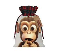 Drawstring Christmas Gift Bags with Tag Small Treat Goody Bags Reusable Gift Wrapping Sacks Pouches Xmas Presents Wrapping Bag The silent monkey Candy Treat Bag for Party Favors Medium