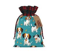 Drawstring Christmas Gift Bags with Tag Small Treat Goody Bags Reusable Gift Wrapping Sacks Pouches Xmas Presents Wrapping Bag Cartoon Dog Candy Treat Bag for Party Favors Medium