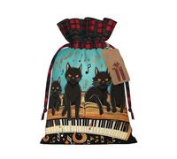 Drawstring Christmas Gift Bags with Tag Small Treat Goody Bags Reusable Gift Wrapping Sacks Pouches Xmas Presents Wrapping Bag Cats lying on the piano keyboard Candy Treat Bag for Party Favors Small