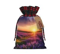 Drawstring Christmas Gift Bags with Tag Small Treat Goody Bags Reusable Gift Wrapping Sacks Pouches Xmas Presents Wrapping Bag Lavender Meadow at Sunset Spring Candy Treat Bag for Party Favors Small