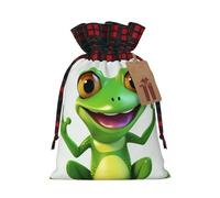 Drawstring Christmas Gift Bags with Tag Small Treat Goody Bags Reusable Gift Wrapping Sacks Pouches Xmas Presents Wrapping Bag Green Frog Candy Treat Bag for Party Favors Medium