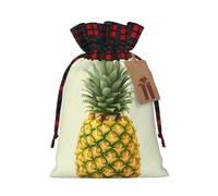 Drawstring Christmas Gift Bags with Tag Small Treat Goody Bags Reusable Gift Wrapping Sacks Pouches Xmas Presents Wrapping Bag Fresh Pineapple Candy Treat Bag for Party Favors Medium