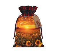 Drawstring Christmas Gift Bags with Tag Small Treat Goody Bags Reusable Gift Wrapping Sacks Pouches Xmas Presents Wrapping Bag Sunflower Field Sunset Sea of Flowers Candy Treat Bag for Party Favors
