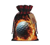 Drawstring Christmas Gift Bags with Tag Small Treat Goody Bags Reusable Gift Wrapping Sacks Pouches Xmas Presents Wrapping Bag Golf ball on fire Candy Treat Bag for Party Favors Medium