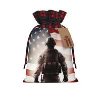 Drawstring Christmas Gift Bags with Tag Small Treat Goody Bags Reusable Gift Wrapping Sacks Pouches Xmas Presents Wrapping Bag American Flag Soldier Candy Treat Bag for Party Favors Medium